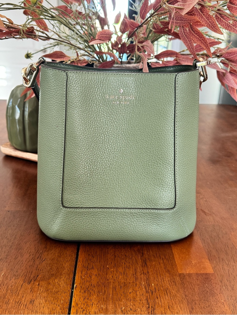 kate spade Lena Bucket Bag Green Pebbled Leather Crossbody